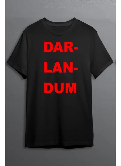 Darlandum Baskılı Pamuklu Likralı T-shirt (Kırmızı Yazılı Siyah) S Beden