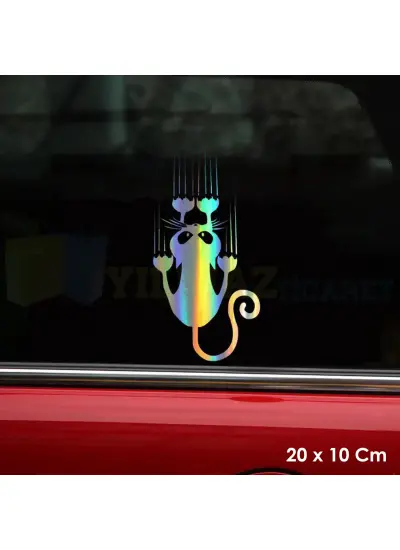 Tırmalayan Kedi Hologram Oto Sticker