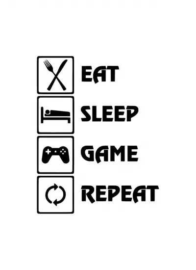 Eat Sleep Game Repeat Sticker (Oto-Motor-Laptop-Duvar-Dekor) 20 x 26 cm