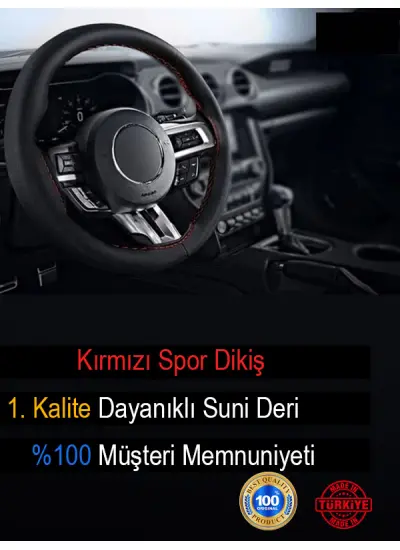 Mini Oto Modellerine Uyumlu Deri Direksiyon Kılıfı, Kırmızı Şeritli Spor Dikiş