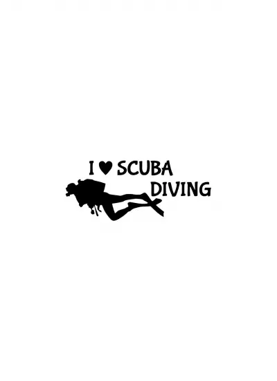 I love Scuba Diving Sticker (Oto-Motor-Laptop-Duvar-Dekor) 20 x 8 cm