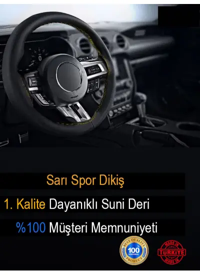 Mini Oto Modellerine Uyumlu Deri Direksiyon Kılıfı Dikmeli Sarı Spor Dikiş