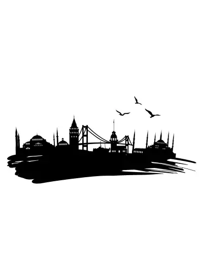 İstanbul Silueti Temalı Duvar Dekor Sticker (Tip 1) 40 x 20 Cm