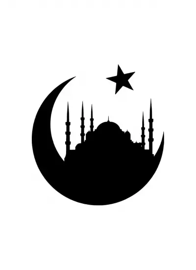 Ay Yıldız içinde Cami Sticker (Oto-Motor-Laptop-Duvar-Dekor) 30 x 33 cm