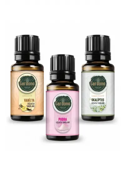 Vanilya + Okaliptus + Pudra (Oda Kokusu Aroma Terapi Buhurdanlık/Difüzör Yağı) 3 Adet x 10 ml