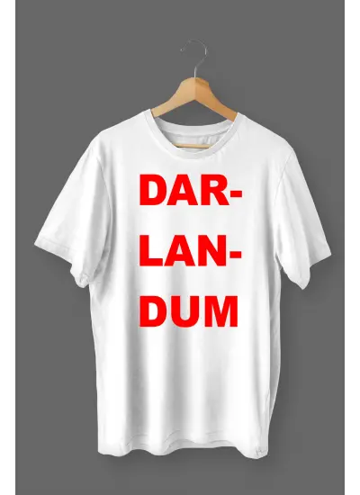 Darlandum Baskılı Pamuklu Likralı T-shirt (Kırmızı Yazılı Beyaz) M Beden