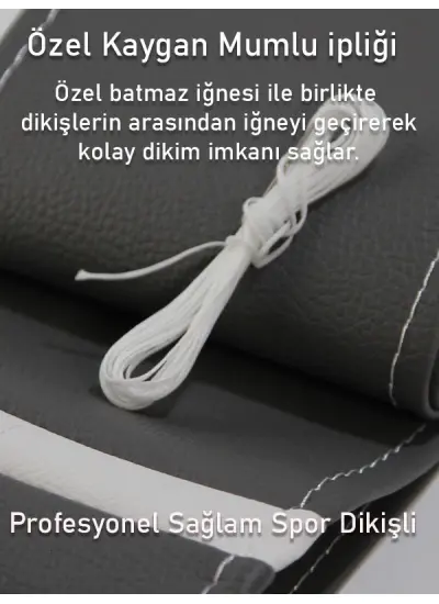 Nissan Oto Modellerine Uyumlu Gri Deri Beyaz Yüzüklü Dikişli Direksiyon Kılıfı