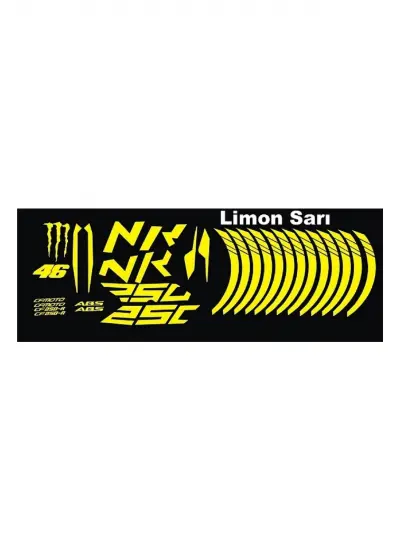 Motosiklet Jant Şeridi Sticker Set Cf Nk 250 Sarı  Sağ-Sol/Ön-Arka