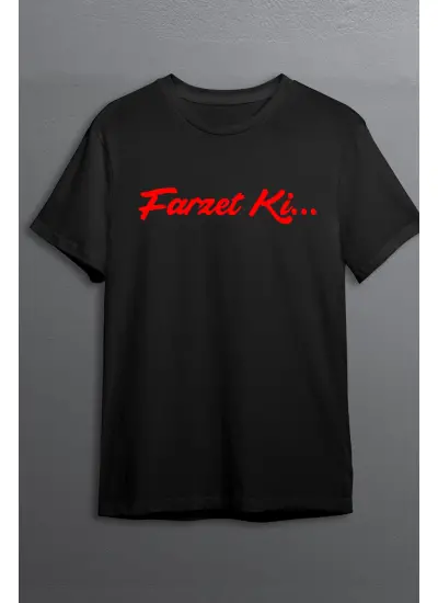 Farzet Ki Baskılı Pamuklu Likralı T-shirt (Kırmızı Yazılı Siyah) S Beden