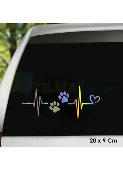 Kedi Pati Kalp Ritim Hologram Oto Sticker