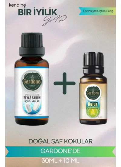 Beyaz Sabun 30 ml + Relax 10 ml (Oda Kokusu Aroma Terapi Buhurdanlık/Difüzör Yağı) Set 2 Adet