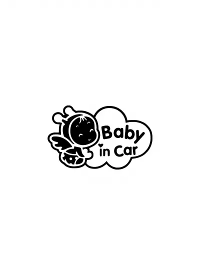 Baby in Car Melek Sticker (Oto-Motor-Laptop-Duvar-Dekor) 10 x 6 cm