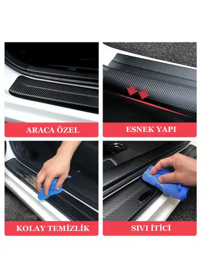 Dodge Avenger İçin Uyumlu Aksesuar Oto Kapı Eşiği Sticker Karbon 4 Adet