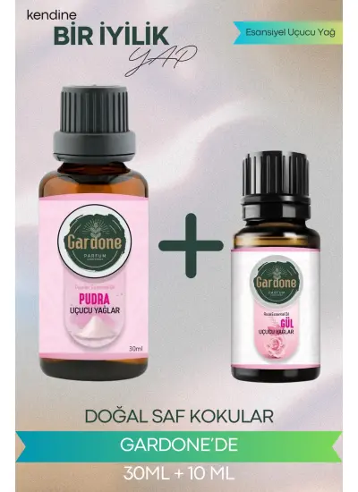 Pudra 30 ml + Gül 10 ml (Oda Kokusu Aroma Terapi Buhurdanlık/Difüzör Yağı) Set 2 Adet