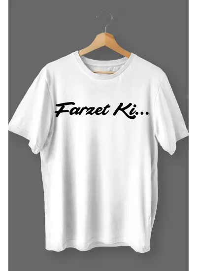 Farzet Ki Baskılı Pamuklu Likralı T-shirt (Siyah Yazılı Beyaz) M Beden