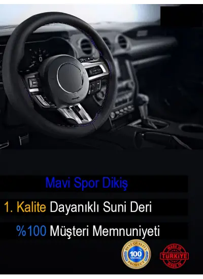 Opel Oto Modellerine Uyumlu Deri Direksiyon Kılıfı, Mavi Şeritli Spor Dikiş