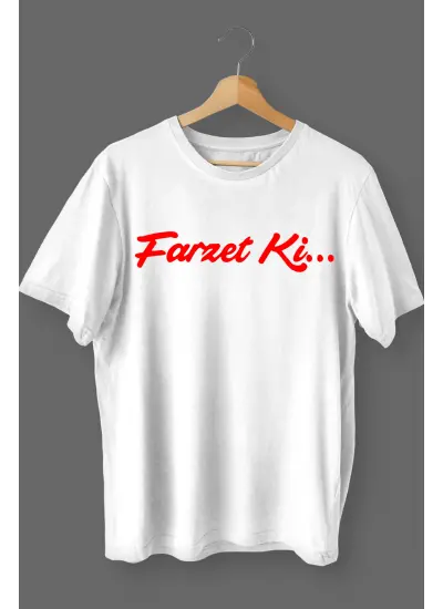 Farzet Ki Baskılı Pamuklu Likralı T-shirt (Kırmızı Yazılı Beyaz) XL Beden