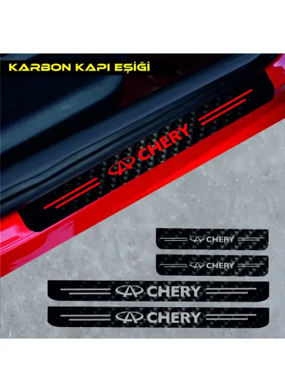 Chery Tüm Modelleri İçin Uyumlu Aksesuar Oto Kapı Eşiği Sticker Karbon 4 Adet