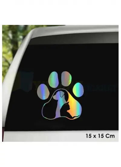 Kedi Köpek Pati Hologram Oto Sticker