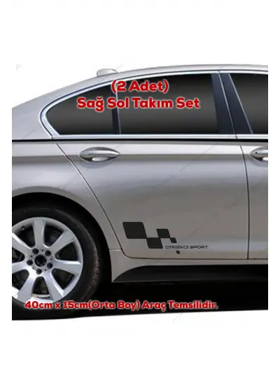 Citroen C3 İçin Uyumlu Aksesuar Kapı Altı Oto Sticker Siyah Sağ/Sol 2 Parça 40 x 15 Cm