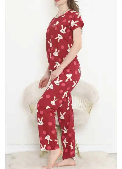 Desenli Pijama Takımı Bordo - 130.1287.