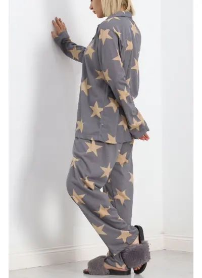 Baskılı Battal Pijama Takımı Füme - 778.1287.