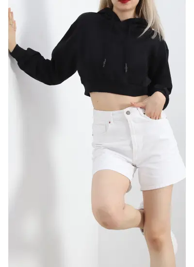 Şardonlu Oversize Crop Sweat Siyah - 21391.200.