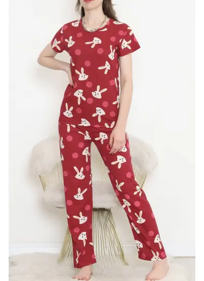 Desenli Pijama Takımı Bordo - 130.1287.