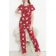 Desenli Pijama Takımı Bordo - 130.1287.