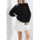 Kalp Nakışlı Şardonlu Oversize Sweat Siyah - 21621.200.