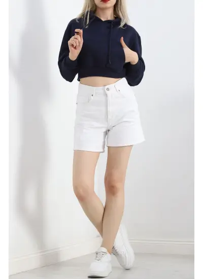 Şardonlu Oversize Crop Sweat Lacivert - 21391.200.