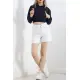 Şardonlu Oversize Crop Sweat Lacivert - 21391.200.