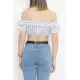 Çizgili Crop Bluz Beyazfüme - 18426.631.