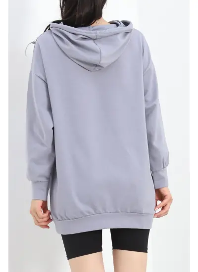 Oversize Kapşonlu Sweat Füme - 1492.1095.