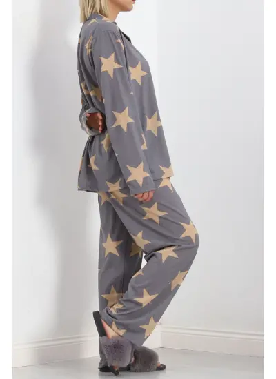 Baskılı Battal Pijama Takımı Füme - 778.1287.