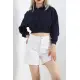 Şardonlu Oversize Crop Sweat Lacivert - 21391.200.