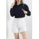 Şardonlu Oversize Crop Sweat Lacivert - 21391.200.