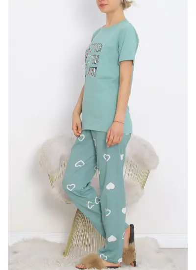 Desenli Pijama Takımı Mint - 18735.1567.