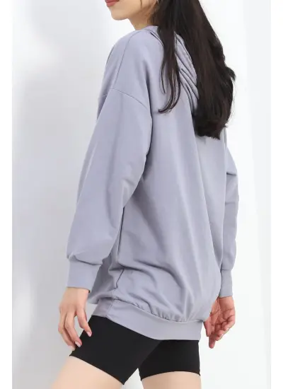 Oversize Kapşonlu Sweat Füme - 1492.1095.