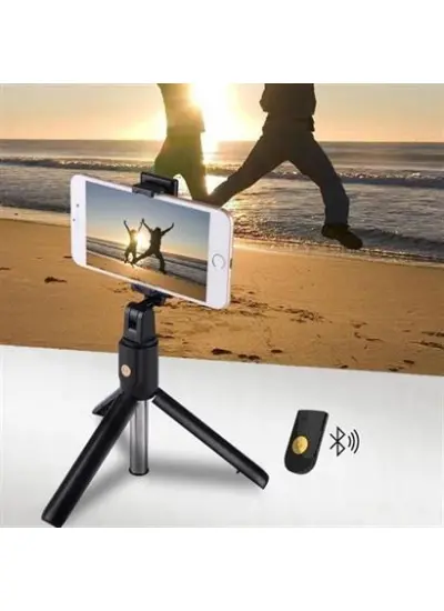 BUFFER® Sabitlenebilir Cep Telefon Tutucu  Ayarlanabilir Taşınabilir 3 Ayaklı Tripod Selfie Çubuğu