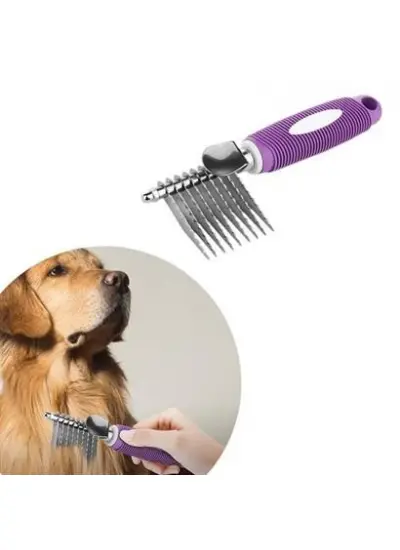 BUFFER® Düğüm Açıcı Pet Fırçası Emniyetli Uzun ve Çelik Dişli Kedi Köpek Tüy Kıtık Açma Tarağı