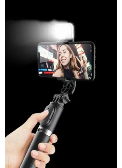 BUFFER® Kendiliğinden Işıklı Masaüstü Tripod Olabilen Telefon Tutuculu Kablosuz Kumandalı Selfie Çubuğu