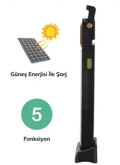 BUFFER® 5 Fonksiyonlu Güneş Enerjisi İle Şarj Olabilen 48 Ledli Işıldak,Aydınlatma PR-3838