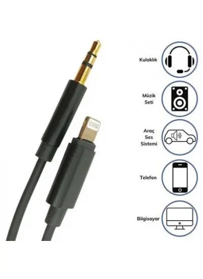 BUFFER® iPhone Lightning Aux Araç Dönüştürücü Ses Kablosu 35 mm Jack Girişli