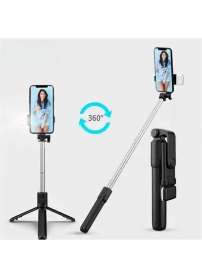 BUFFER® Kendiliğinden LED Işıklı Kumandalı Uzayabilen Selfie Çubuğu,Masa Üstü Tripod