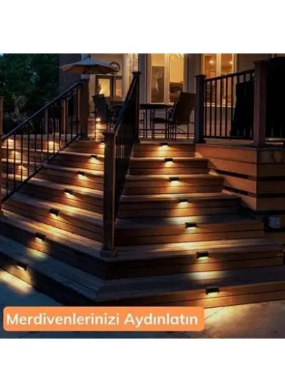 BUFFER® Solar Güneş Enerjili Şarj Edilen Köşebent Merdiven Veranda Bahçe Yolu Led Lamba Işık 4 Adet