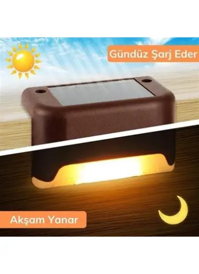 BUFFER® Solar Güneş Enerjili Şarj Edilen Köşebent Merdiven Veranda Bahçe Yolu Led Lamba Işık 4 Adet