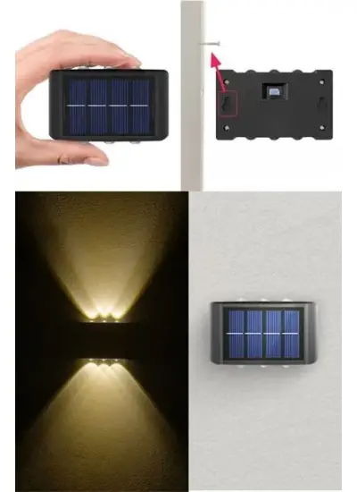 BUFFER® 6 Ledli Solar Güneş Enerjili Aplik Led, Dekoratif Duvar Monteli Gün Işığı Led