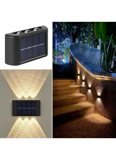 BUFFER® 6 Ledli Solar Güneş Enerjili Aplik Led, Dekoratif Duvar Monteli Gün Işığı Led