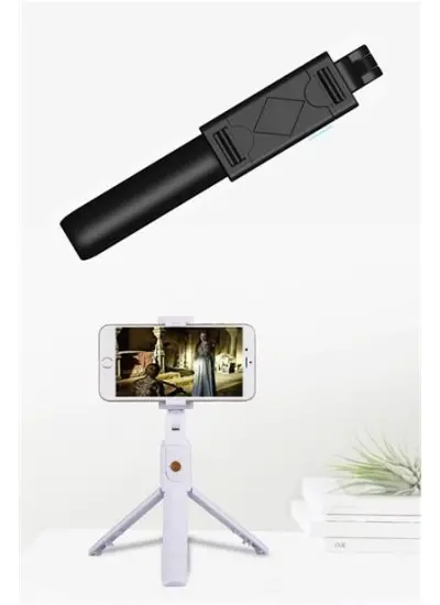 BUFFER® Sabitlenebilir Cep Telefon Tutucu  Ayarlanabilir Taşınabilir 3 Ayaklı Tripod Selfie Çubuğu